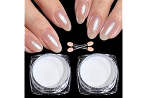 GZMAYUEN 2 Boxes White Pearl Chrome Nail Powder Chrome Powder for Nails, Glazed Donut Nail Powder Moonlight Effect Iridescent Aurora Powder for Nails
