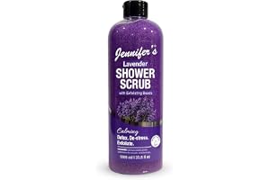 Jennifer’s Lavender Shower Scrub 1000ML - Calming Exfoliating Body Scrub with Natural Beads & Lavender Extract - Detox, De-Stress & Refresh for Smooth, Relaxed Skin for Men & Women