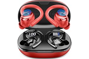 HUPOAF Auriculares Inalámbricos Deportivos, Auriculares Bluetooth 5.4 con 4 Mics, 50H Cascos Inalambricos Bluetooth HiFi Estéreo, IP7 Impermeable, Cascos Bluetooth con Cancelación de Ruido Pantalla LED
