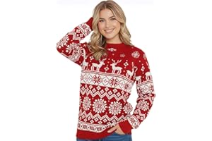 Hamishkane® Womens Christmas Jumpers, Knitted Reindeer Merry Christmas Sweater Long Sleeves Crew Neck Novelty Rudolph Xmas Jumper Pullover Funny Christmas Jumpers