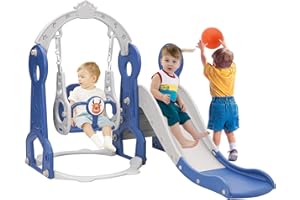 Arkyomi Toboggan d'intérieur à partir de 1, 2, 3, 4, 5 ans, toboggan pour enfant avec balançoire, intérieur et extérieur, toboggan pour bébé et enfant, toboggan de jardin pour petit enfant (bleu foncé