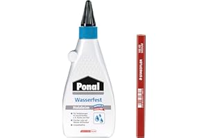 Ponal Wood Glue Adhesivo de montaje resistente al agua, sin disolventes, con gran fuerza de adhesión para la cocina y el baño, juego con 550 g de cola para madera y lápiz de carpintero