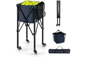 FANTASK Carrello pieghevole per 150 palline da tennis, in alluminio, leggero, con ruote, tasca laterale e borsa per il trasporto, design leggero, 3 kg, blu