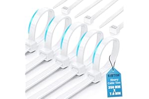BIBTIM Opaski kablowe, 350 x 7.6mm, opakowanie 100 sztuk, opaski zaciskowe z nylonu, bezpieczny mechanizm samozaciskowy, do domu, ogrodu, biura i majsterkowania
