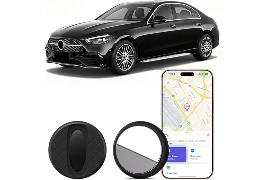 Car GPS Tracker, GPS Tracker for Car, Works with A-pple Where Is (iOS Only), Replaceable Battery, Magnetic Protective Case, IP65 Waterproof, for Car, Children, Pets (Black)