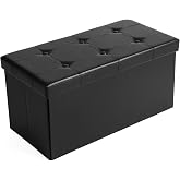 SONGMICS Tabure, 80 litre Saklama Kutusu, Sentetik Deri Kılıf, Siyah, LSF105