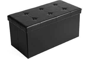 ‎SONGMICS SONGMICS Foldable Stool Bench Seat with Storage Space Foldable 2-Seater Maximum Load 300 kg Imitation Leather 76 x 38 x 38 cm