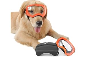 NAMSAN Okulary dla psów z szerokim polem widzenia, ochrona przed promieniowaniem UV, okulary przeciwsłoneczne dla dużych psów, ochrona oczu, okulary ochronne z regulowanym paskiem i gąbkowymi
