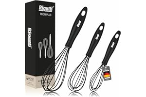 Rigatti® Schneebesen 3er-Set, Edelstahl Drähte mit Silikon Überzug, hitzebeständig ohne Kratzen, Ergonomisch, Rutschfest, BPA-frei einfache Reinigung, Küche Rührbesen Backen Kochen Spiralbesen