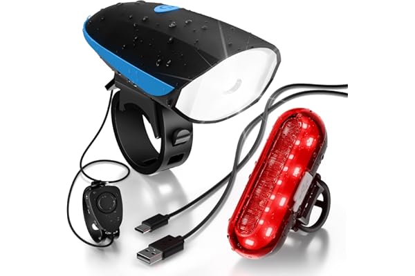 Gobikey Luces Bicicleta Delantera Y Trasera, Luz Bicicleta Recargable USB, Super Brillante Luz Bicicleta Delantera con Zumbador, Impermeable IP65, 3+4 Modos, para Ciclismo de Montaña y Carretera