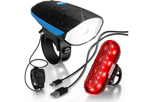 Gobikey Luces Bicicleta Delantera Y Trasera, Luz Bicicleta Recargable USB, Super Brillante Luz Bicicleta Delantera con Zumbador, Impermeable IP65, 3+4 Modos, para Ciclismo de Montaña y Carretera