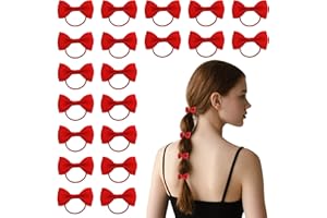 Dalababa 20 Pcs Girls Hair Bows Ties, 2 Inches Elastic Rubber Hair Bands Bobbles, Bow Pigtail Ponytail Holder School Accessories for Girls Kids Toddlers Infants - Red