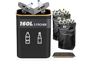 Biigdan 160l Pfandflaschen Sammelbehälter 2 Fächer, Pfandflaschen Aufbewahrung mit Deckel, Altglas Sammelbehälter mit Loch und Innentasche, Küche Flaschensammler Leergut