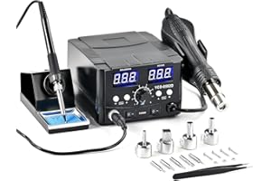 CREWORKS 750W Stazione Saldante Dgitale SMD 2 in 1 Stazione di Saldatura con Schermi a LED Alimentazione Eettrica Saldatura ad Aria Calda Kit di Strumenti Stabilità della Temperatura