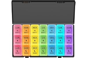 Opret Portapillole Settimanale ITALIANO 7 Giorni Pill Box Giornaliero 21 Scomparti Grande Stampa per Gli Anziani Viaggio Uso domestico