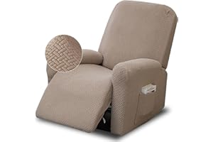 GANILITY Funda de Sillón Relax, 4 Piezas Funda para Sofá Reclinable con Bolsillos Laterales Extraíble, Funda Elástica de Felpa para Sofá Individual, para Tumbonas, Sofás de un Solo Asiento(Gris Pardo)