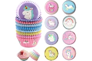 LUKIUP Lot de 200 caissettes à muffins en papier métallique - Étanche à la graisse - Pour fête d'enfants, garçons et filles - Décoration d'anniversaire (licorne colorée)