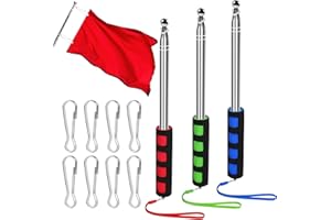 LOBVABA 3 Stück Teleskop Fahnenstange, Teleskop Fahnenmast Set, 2M Handheld Fahnenstange Fahnenmast mit 8 Stücke, Edelstahl Fahnenmast Tragbarer, Fahnenstange Ausziehbar für Reise Camping Reiseleiter Lehrer