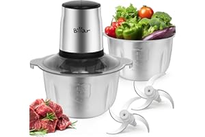 Bear 1.8L+1.8L Zerkleinerer Elektrisch Mini, 500W 2 Geschwindigkeitsstufen, Häcksler mit 4-Edelstahlklingen und Fleischwolf, Glasbehälter Zerkleinerer für Fleisch,Babynahrung,Obst,Gemüse