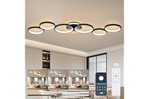 LIYABBER Lampa Sufitowa LED Ściemniana Lampa Sufitowa Czarne Światło Salonowe Światło Sypialni Zdalne Sterowanie i Aplikacją, Nowoczesna Oświetlenie Sufitowe Okrągłe 6 Pierścień z Funkcją Pamięci, L113cm/69W