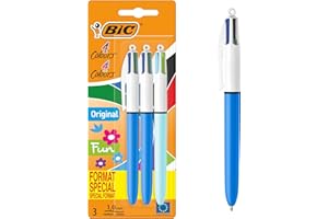 BIC 4Colori Fun, Penne a Sfera Multicolore a Scatto, Inchiostri Classici e Pastello, 3 Unità, Cancelleria Scuola, Università e Ufficio