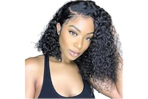 TQPQHQT Wigs Human Hair Parrucca Donna Corta Bob Wig 4x4 Lace Front Wig With Baby Hair Glueless Wig Brazilian Virgin Hair Wig Lace Closure Wigs Deep Wave Wig For Women 1B Color 10 Inch