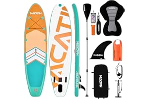 NACATIN Tavole Stand up 10'6" Paddle Gonfiabili con Paddle Regolabile Zaino da Viaggio Pompa, Borsa Impermeabile 10L, Guinzaglio, Accessori Incluso