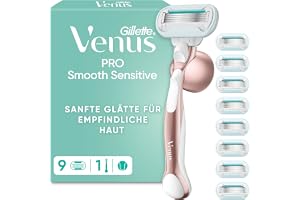 Gillette Venus Deluxe Smooth Sensitive rakapparat för kvinnor – 9 blad, 5 blad med diamanthård beläggning