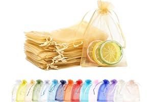 MORAINJAY Sacchetti regalo in organza dorata, 9 x 12 cm, piccoli sacchetti per gioielli da sposa con coulisse, sacchetti a rete per caramelle, per compleanni, matrimoni, Natale