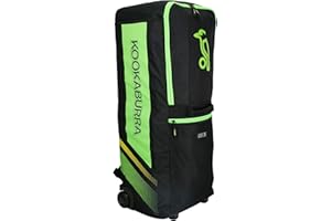 Kookaburra WD4000 Wheelie Duffle Bag – Cricket Kit Bag with Detachable Straps, Bat Sleeves, Heavy-Duty Wheels & Padded Airflow Straps – Black/Neon Green, 900mm x 300mm x 300mm
