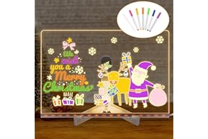 KULSUM LED Note Board with 7 Colors Pen, LED Drawing Board, LED Light Up Acrylic Drawing Board, Dry Erase Desktop LED Message Board Memo Illuminated Wordpad with Stand, Arts Doodle for Home Office (30x20cm)