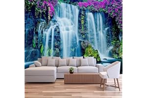 FENDROM Waterfall Tapestry Purple Forest Wild Flowers Floral Mountain Jungle Plants Nature Landscape Wall Hanging Bedroom Living Room Hanging Decorative Blanket