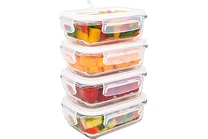 LG Luxury & Grace Pack 4 Fiambrera de Cristal 360 ml. Recipientes Herméticos con Válvula de Vapor. Envases Contenedores. Recipiente Aptos para Microondas, Horno, Lavavajillas y Congelador. Sin BPA.