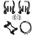 Shrenik Cycle V-Brake Power Brakes Complete Component Set || Front Rear Steel Caliper + Alloy Clutch Black + Friction Free Long Wire Set + Brakes Shoes for MTB Bicycle
