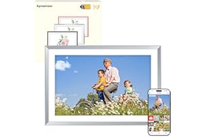 APVEELVEER Cadre Photo Numérique 10.1" WiFi avec Mémoire 32GB, Cadre Photo électronique avec écran Tactile 1280 * 800 IPS, Montage Mural, Partage de Photos & Vidéos Via Frameo APP, Cadeau Femme Homme, Argent