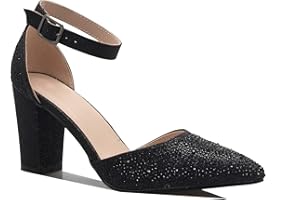 Olivia K Women's Classic Pumps, Close Toe, Ankle Strap, Kitten Heel - Adorable Low Block Heel