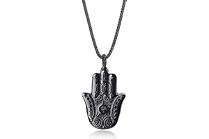 COAI Pendentif Amulette Main de Fatma Obsidienne Unisexe