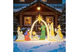 ‎COSTWAY COSTWAY 7 teilige Krippe Weihnachten beleuchtet, 180 cm große Weihnachtskrippe mit 3 Weisen & 310 warmweißen LED-Lichtern, Weihnachtsdeko Krippenszene Outdoor, Weihnachtsdekoration für Außen, Innen