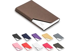 Waylipun Business Card Holder, Professional PU Leather & Stainless Steel Business Name Card Case, Keep Business Cards in Immaculate Condition, Slim Metal Pocket Card Holder with Magnetic Shut(Brown)