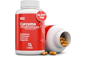 NUTRIBRAIN Curcuma avec PROBIOTIQUES et PRÉBIOTIQUES | Très Haute Concentration (>95%) | 10300 mg | Anti-inflammatoire pour le Bien-être Articulaire, Musculaire, Osseux et Digestif | 125 jours | 1 gélule/jour