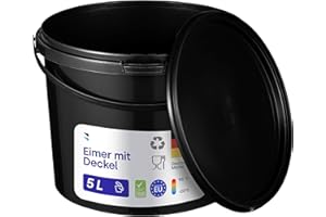 BenBow Eimer mit Deckel 5l schwarz 10x 5 Liter - lebensmittelecht, stabil, luftdicht, auslaufsicher, geruchsneutral - Aufbewahrungsbehälter aus Kunststoff, mit Henkel - leer