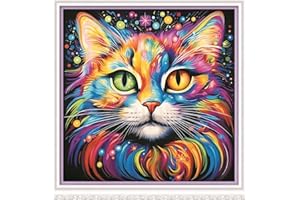 Meecaa Cross Stitch Kits 11 Count Stamped, Cat Animal Color Embroidery Kit with Accessories Pre Printed (36CMx36CM) (Cat 9)