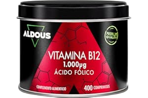 ALDOUS BIO Vitamina B12 1000 mcg y Ácido Fólico 400 mcg - 400 comprimidos - Más de 1 Año - Metilcobalamina - Vitamina B12 Vegana + Vitamina B9 - para el Cansancio y Fatiga - Sistema inmunológico - ALDOUS