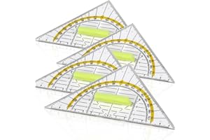 INGJIA Geodreieck mit Griff, 4 STK Zeichendreieck Winkelmesser 2 Funktionen 14cm Lineal Ruler aus Kunststoff Durchsichtig Rrotractor Bruchsicher Büro Mathe Schulset Schreibwaren für Studenten Kinder