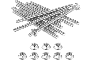 RUNXINDA 10 Stück Gewindestab M6 x 100mm, Gewindestangen Edelstahl A2 V2A, Gewindestäbe Gewindestange Edelstahl mit 10 STK M6 Sechskant Flanschmuttern für Möbelbau Maschinen Möbelherstellung