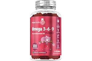 ‎MAXMEDIX Omega 3 6 9 Gummibärchen für Kinder - 120 Vegane Gummies - 400mg - Erdbeeren & Himbeeren Geschmack - Perillaöl liefert Omega 3, 6 & 9-2 Monate Vorrat - Glutenfrei - Laktosefrei - maxmedix