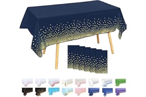 MOMAHUA 6 Pièces Nappe à Pois,137x274cm Grande Bleu Marine Nappe de Fête d'anniversaire Points Or,Rectangulaire,Réutilisable,Imperméables Nappes pour Picnic,Exterieur,Jardin,Mariage,Festival