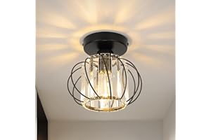 WILON Crystal Ceiling Lights Fixtures, Modern Chandeliers Semi Flush Ceiling Lighting Fittings, Black Light Shade Metal Hallway Lights Ceiling for Dining Rooms Living Rooms Bar Bedroom