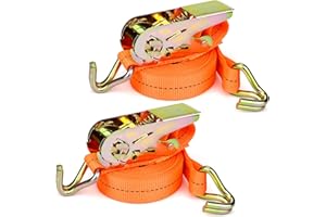 SIMDAO 2 correas de trinquete con ganchos en J, correas de sujeción de carga, correas de amarre de amarre resistente, trinquete de 5 m de largo y 25 mm de ancho, resistencia a la rotura de 800 kg, para