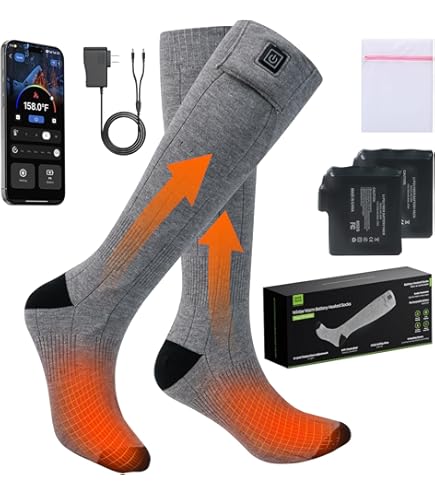 Sun Will Socken Beheizbar Damen/Herren Fußwärmer Elektrisch 7.4V 2200mAh Wiederaufladbare Skisocken Wintersport Aussen Wärmesocken für Fischen Wandern Radfahren Verhindern Arthritis Raynaud-Syndrom
